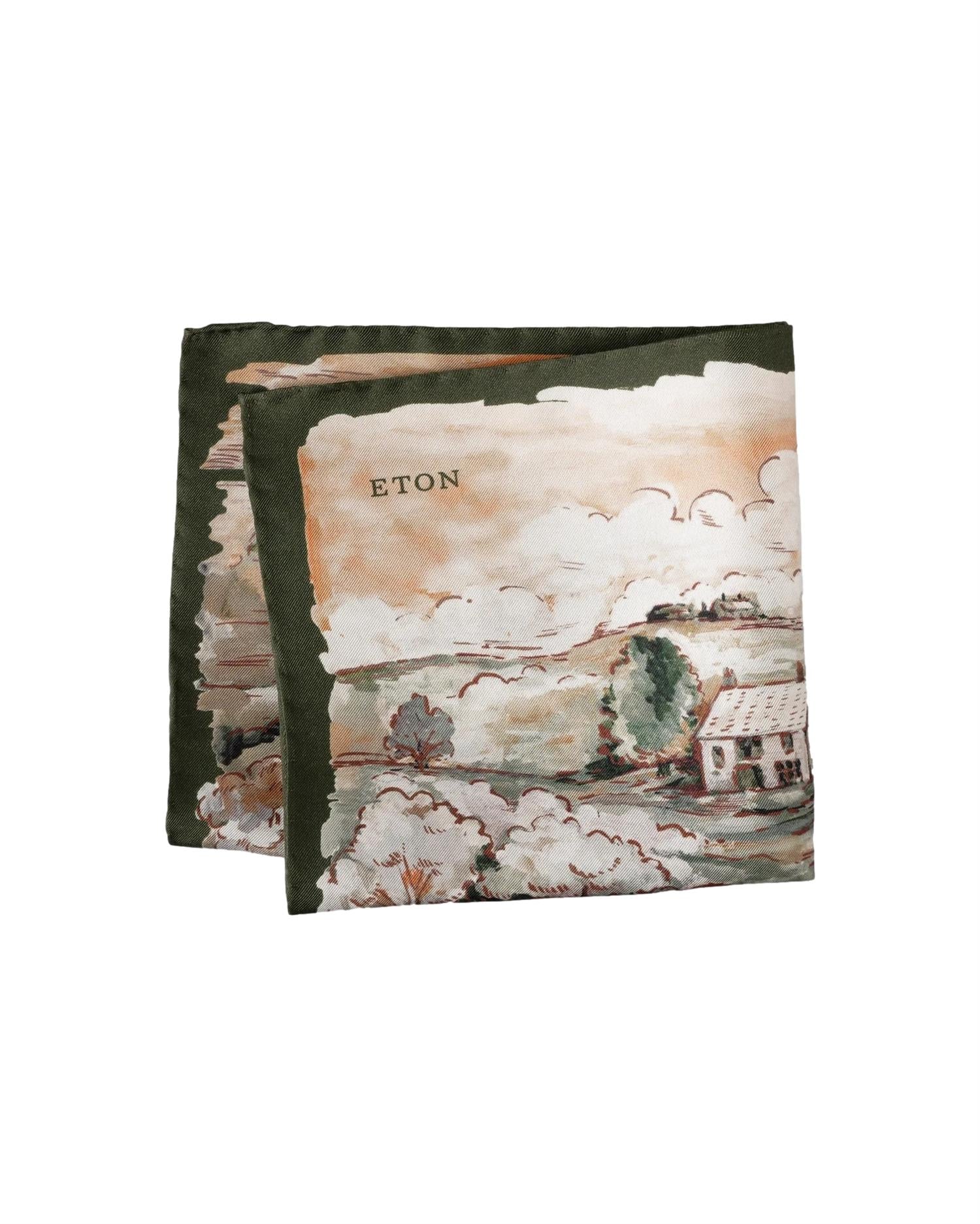 Eton Motif Silk Pocket Square Pyntetørkle Grønn - modostore.no