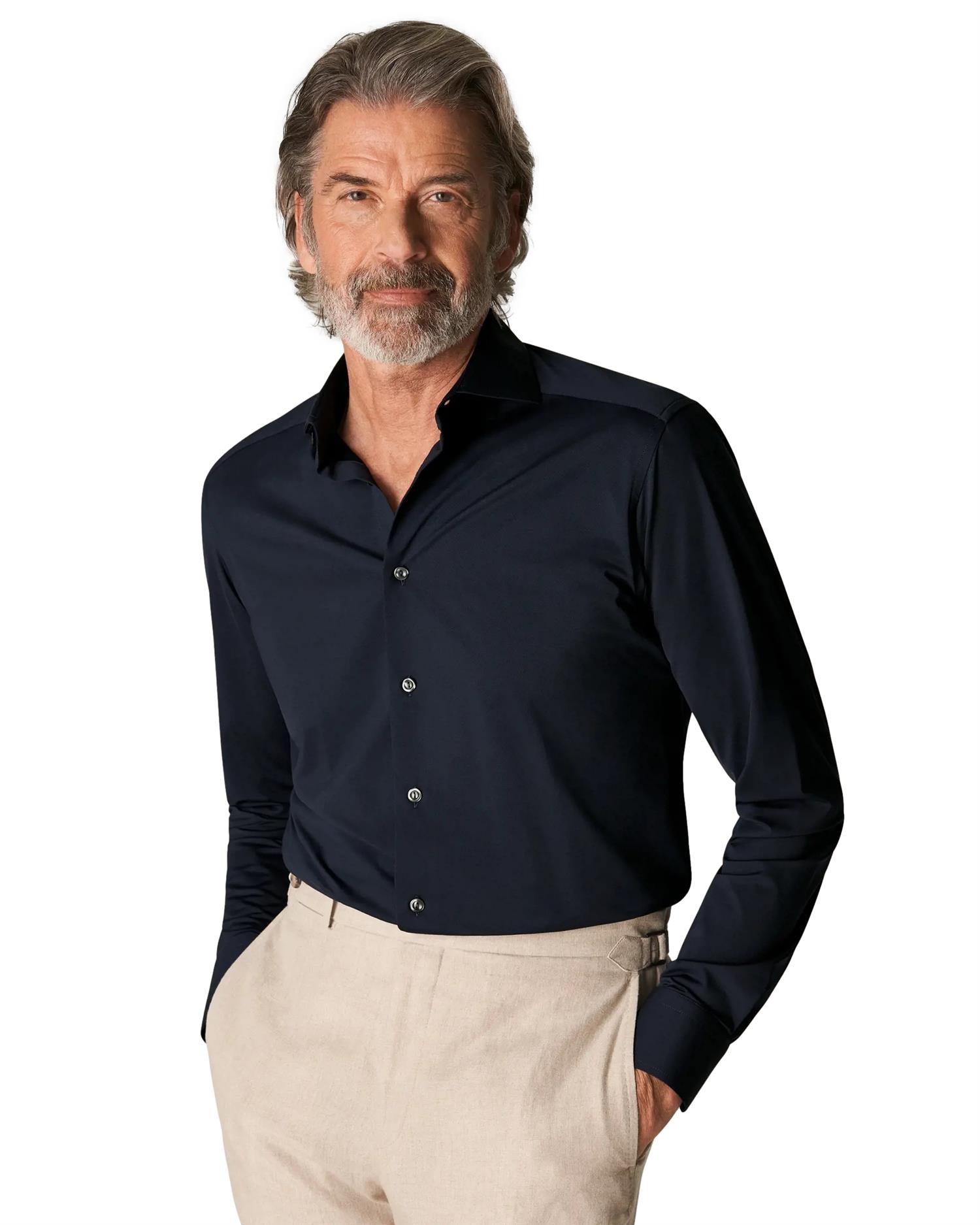 Eton Navy Four-Way Stretch Shirt Skjorte Marine - modostore.no