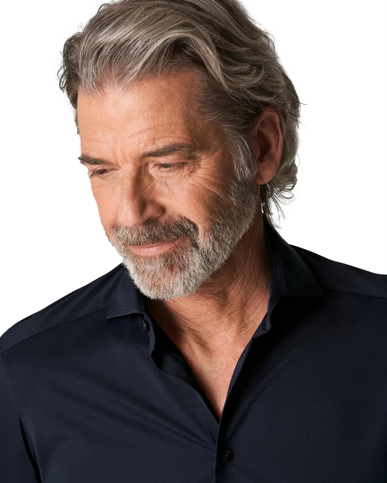 Eton Navy Four-Way Stretch Shirt Skjorte Marine - modostore.no