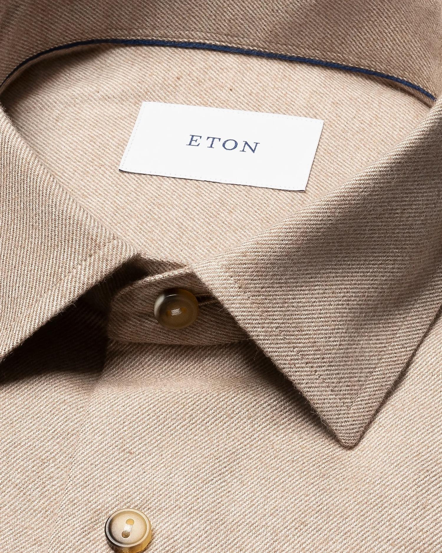 Eton Solid Flannel Shirt Skjorte Brun/Beige - modostore.no