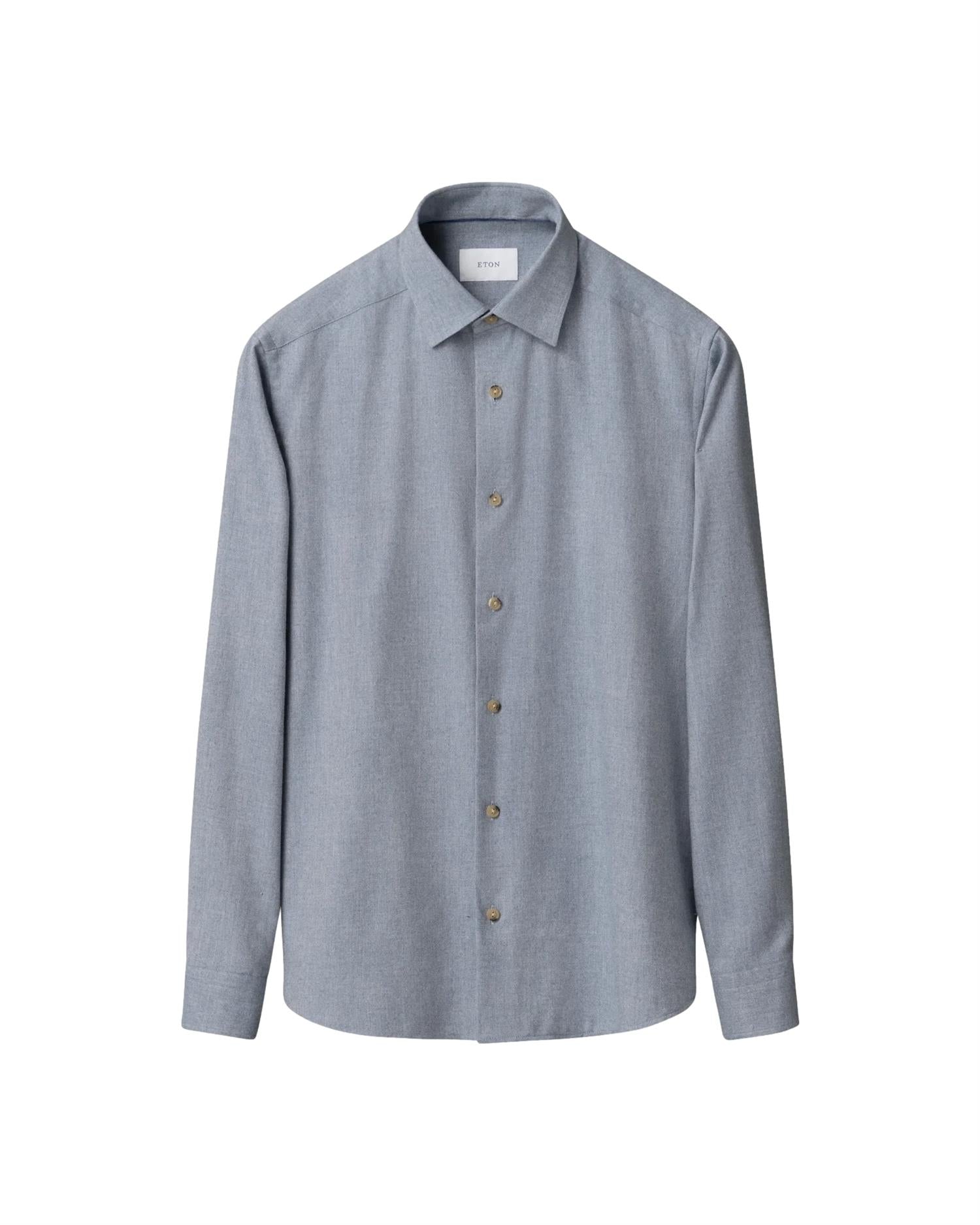 Eton Solid Flannel Shirt Skjorte Lys Blå Melert - modostore.no