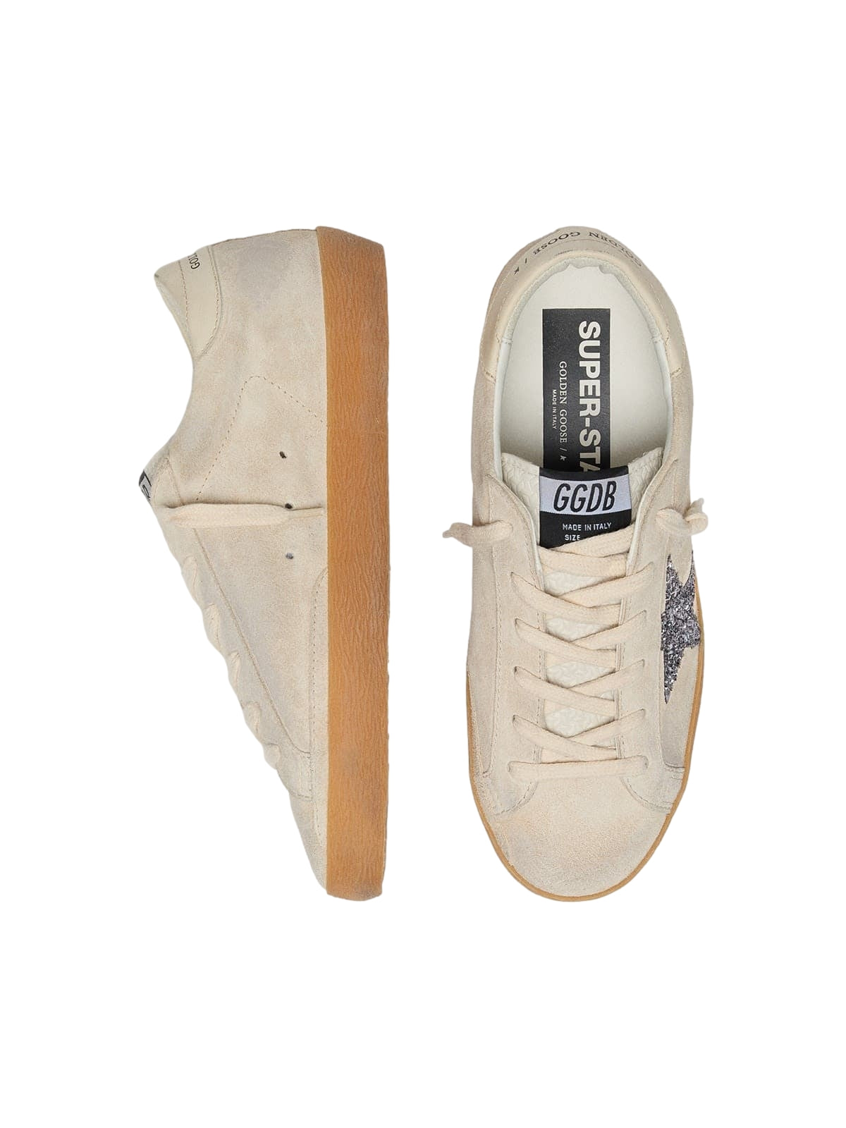 Golden Goose Super-Star Ice-Gray Suede/Silver Glitter Star/Leather Heel Tab Sko Beige