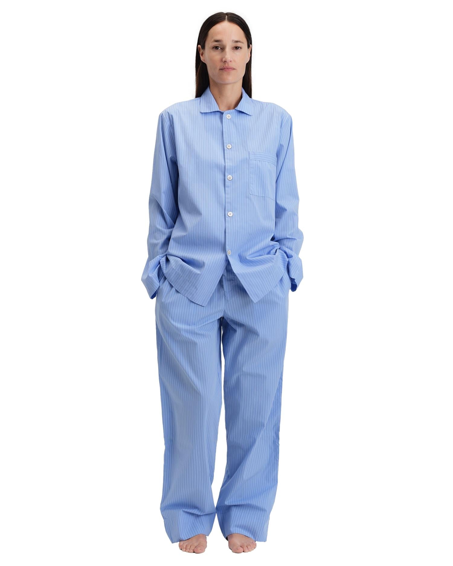 Tekla Poplin Pyjamas Pants Pin Stripes Undertøy Blå