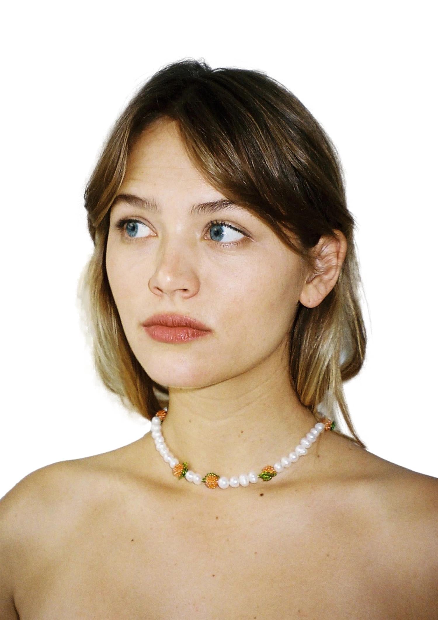 Pura Utz Multi Pearl Orange Necklace Smykke Hvit - modostore.no