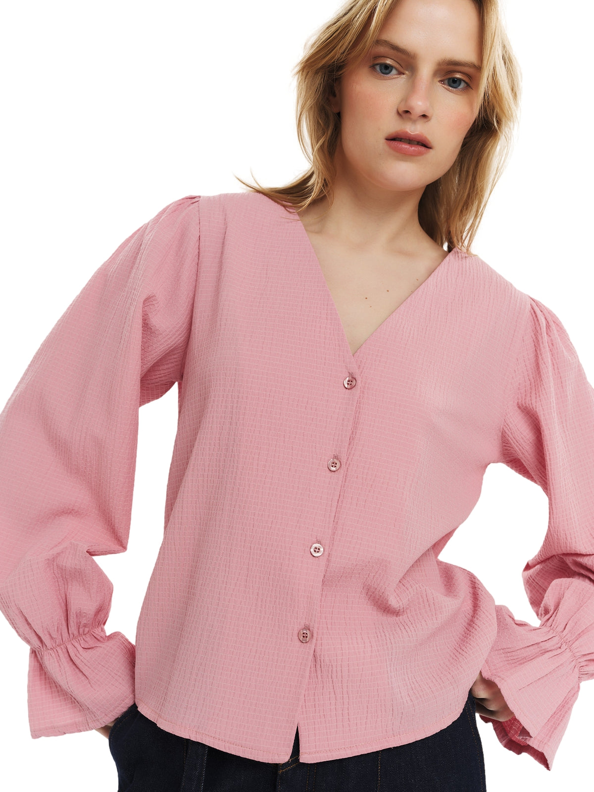 Once Untold Indiana LS Button Blouse Topp Rosa Striper