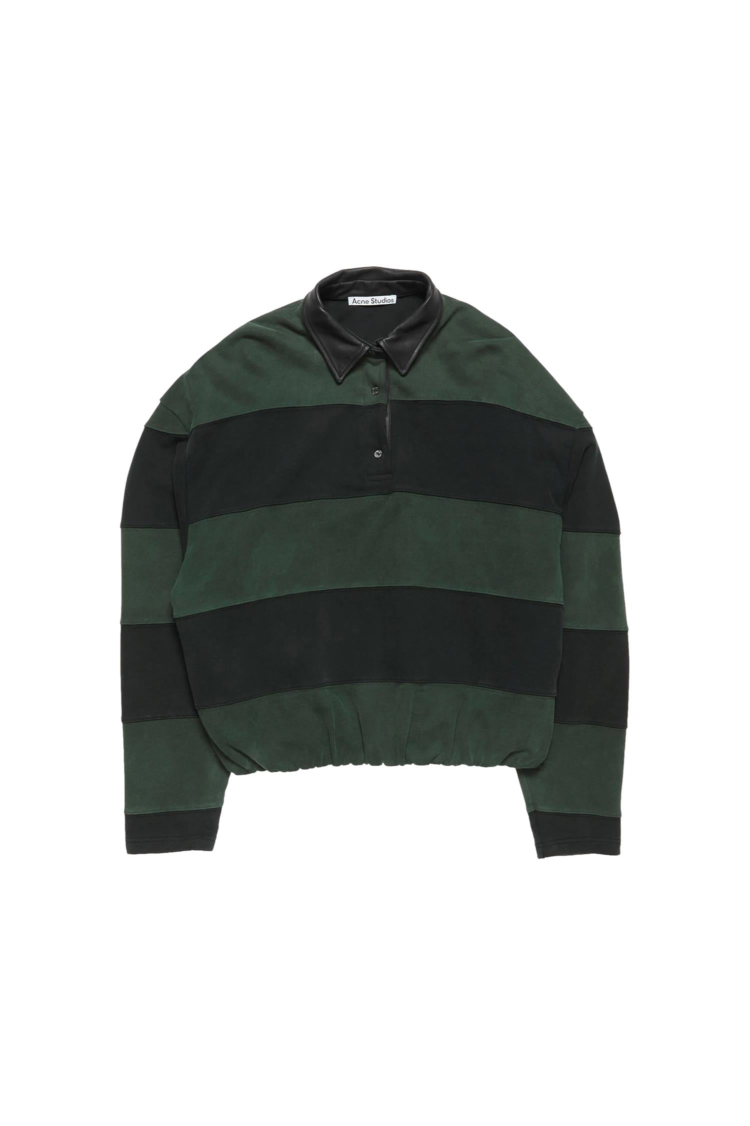 Acne Striped Polo Sweater Genser Grønn Og Sort - modostore.no