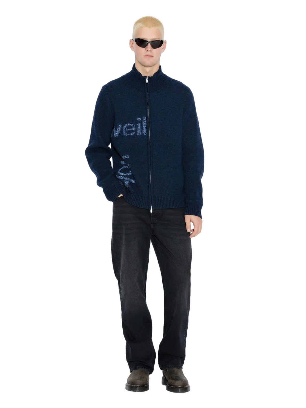 Holzweiler Haza Logo Zip Cardigan Genser Mørk Blå Melert - modostore.no