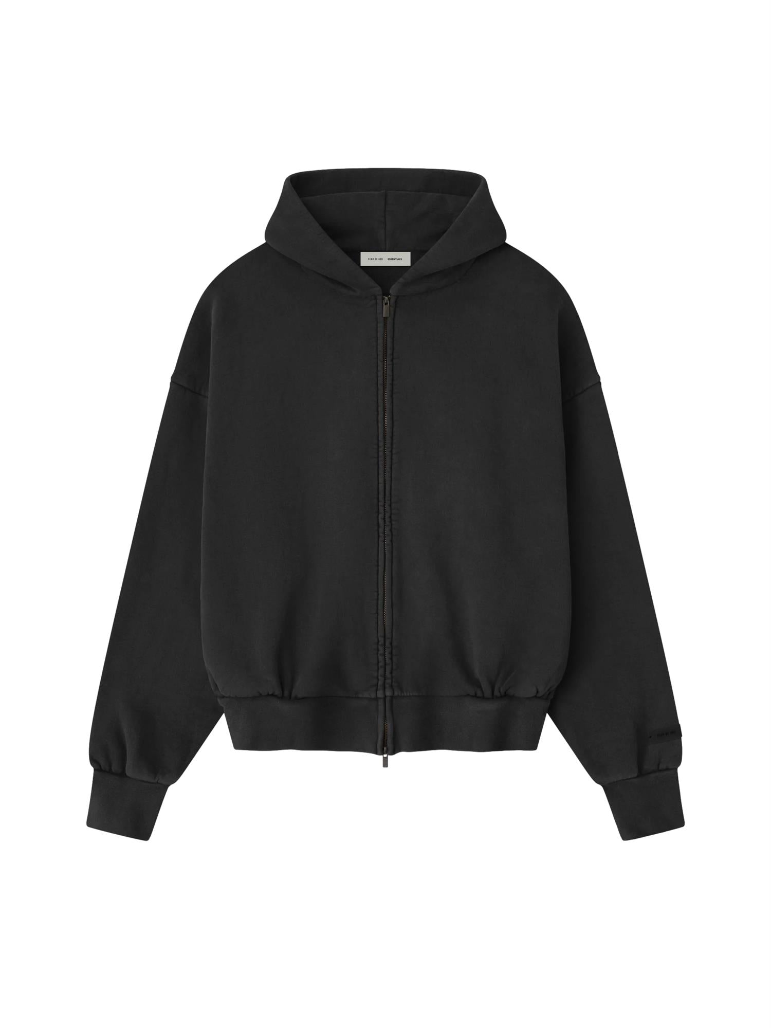Fear of God Essentials Classic Full Zip Hoodie Hettegenser Vasket Sort - modostore.no