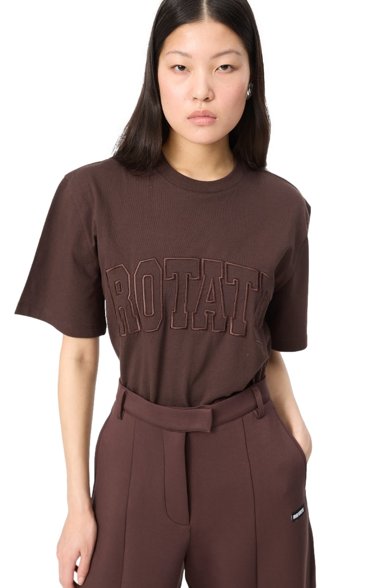 ROTATE Jersey Oversized T-Shirt Topp Mørkebrun