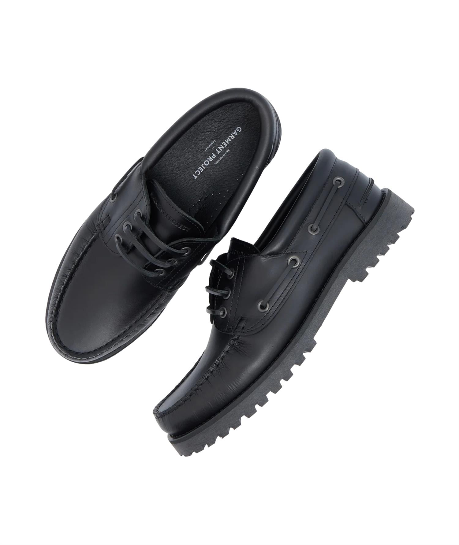 Garment Project Ollie Boat Shoe - Black Leather Sko Sort - modostore.no