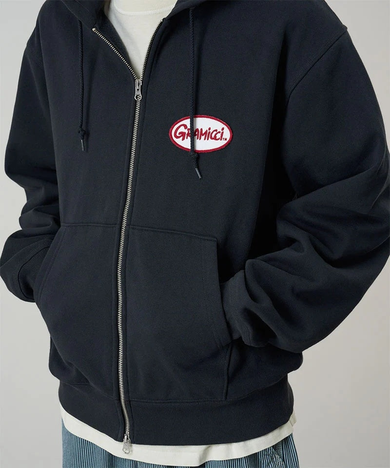 Gramicci Oval Patch Zip Hooded Sweatshirt Vintage Black Genser Vasket Sort - modostore.no