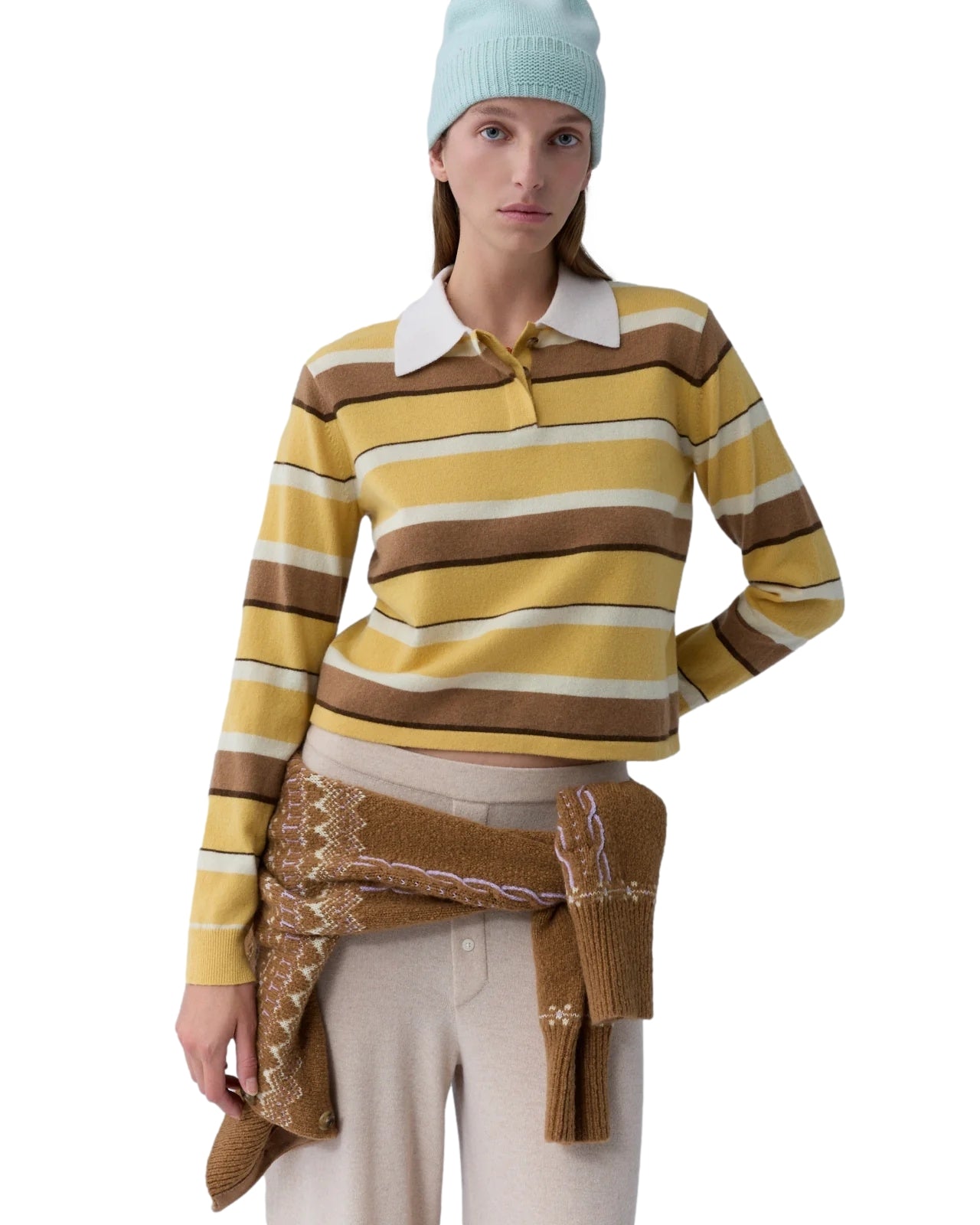 Guest In Residence Cropped Stripe Rugby Genser Brun/Gul - modostore.no