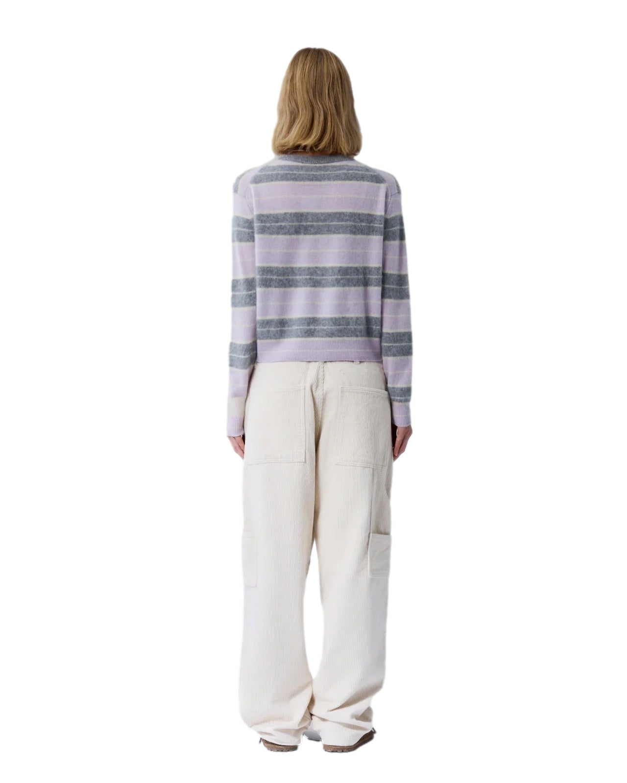 Guest In Residence Grizzly Stripe Crew Genser Lilla/Grå - modostore.no