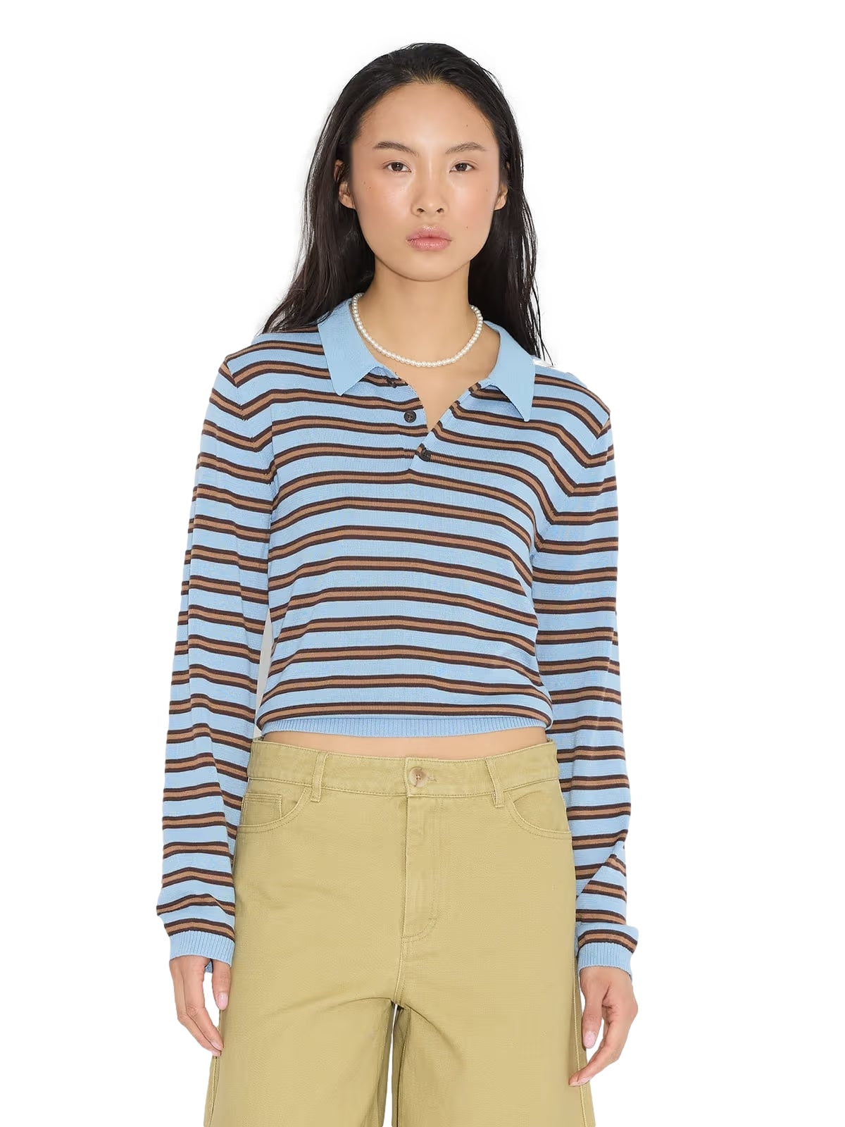 Holzweiler Florence Stripe Polo Genser Blå Mønster - modostore.no
