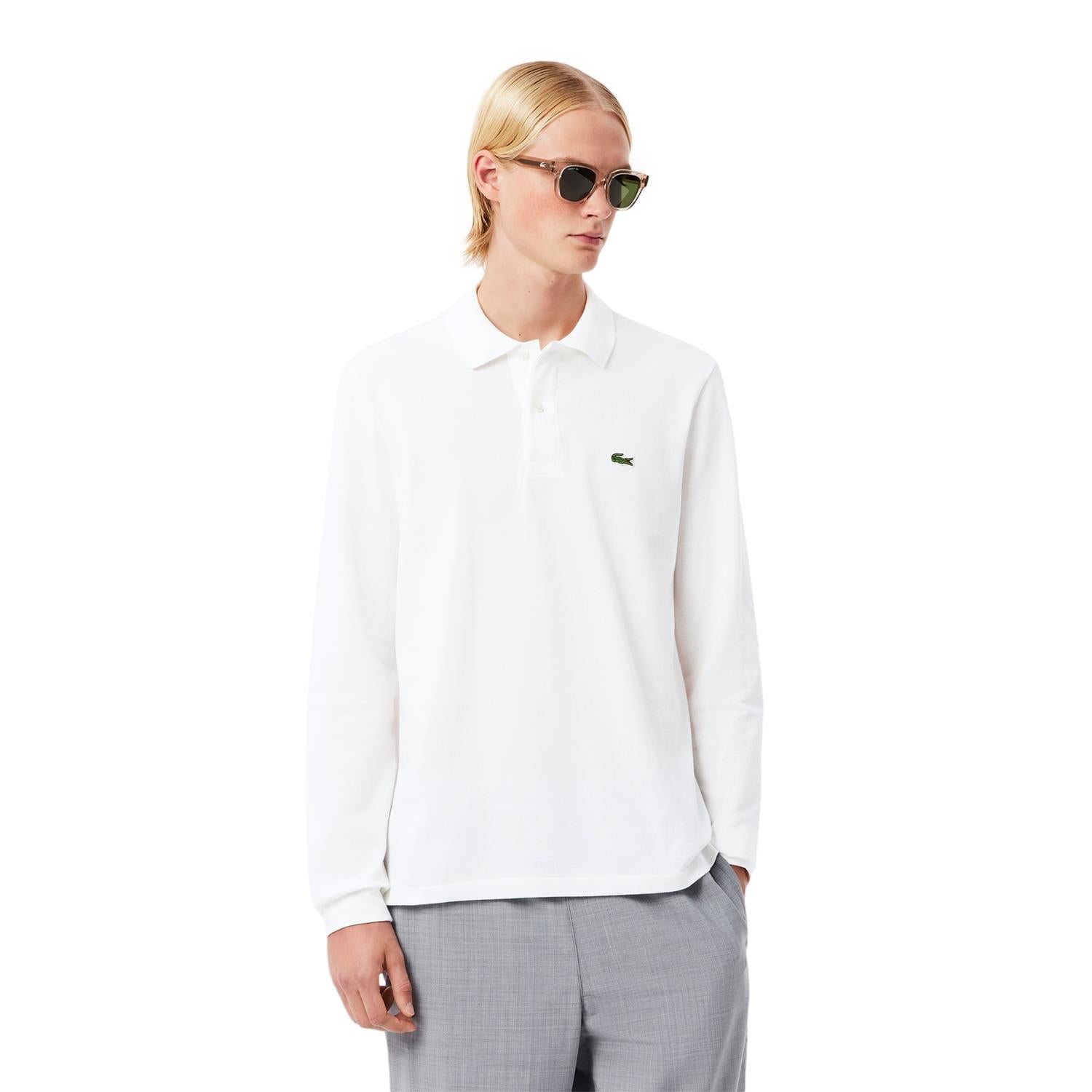 Lacoste Classic Fit Long Sleeved Polo Shirt Longsleeve Hvit - modostore.no