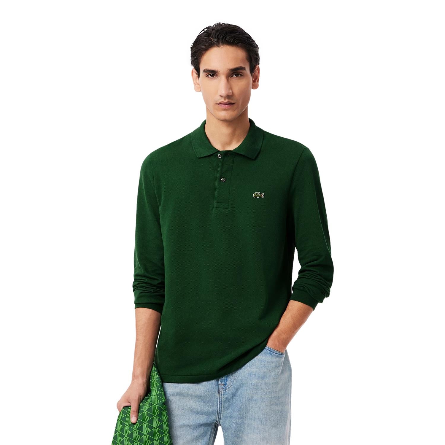 Lacoste Classic Fit Long Sleeved Polo Shirt Longsleeve Mørkegrønn - modostore.no