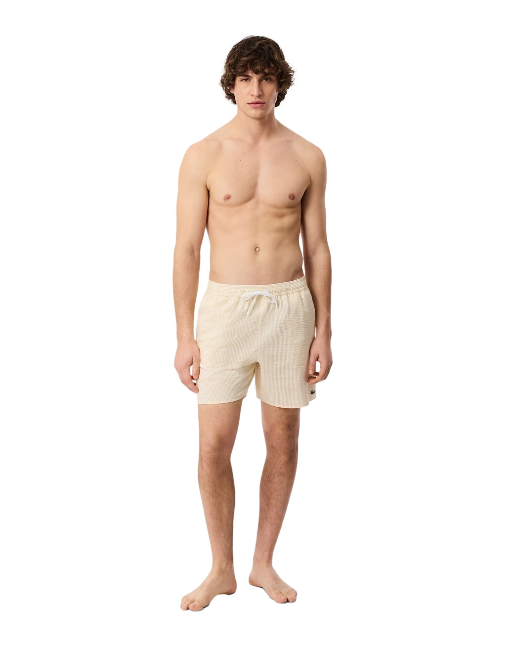 Lacoste Mid Lengths Striped Textured Swim Trunks Badetøy Hvit Og Gul - modostore.no