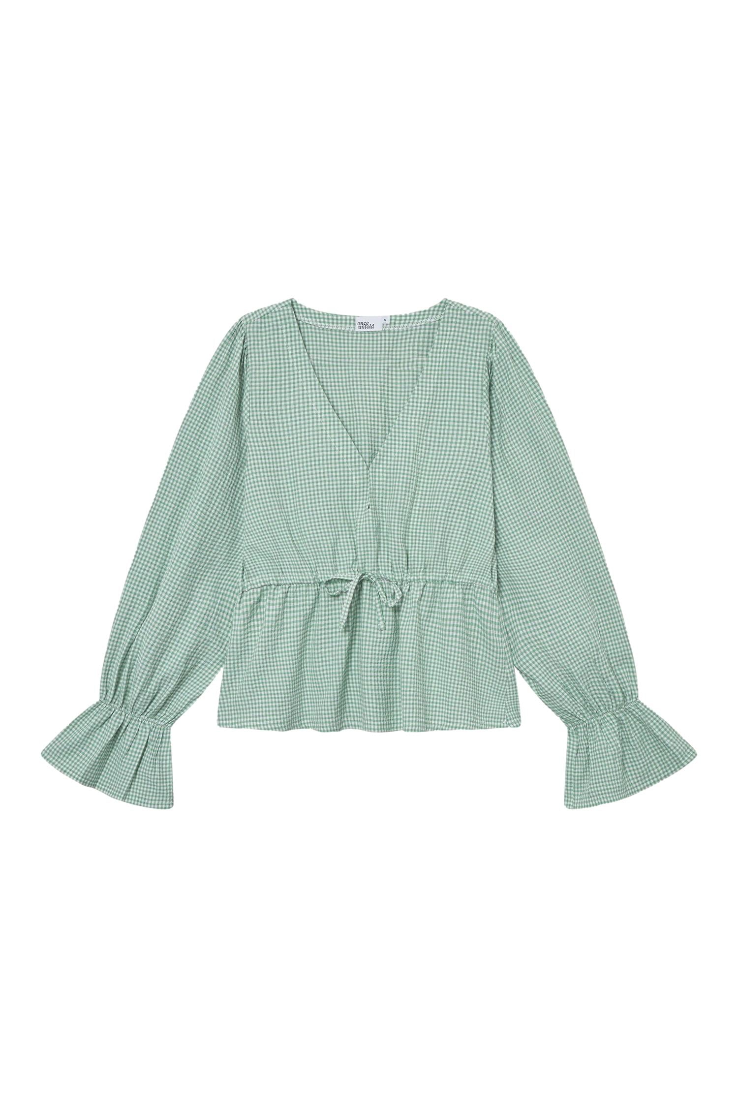 Once Untold Indiana Ribbon Blouse Topp Hvit Og Grønn - modostore.no