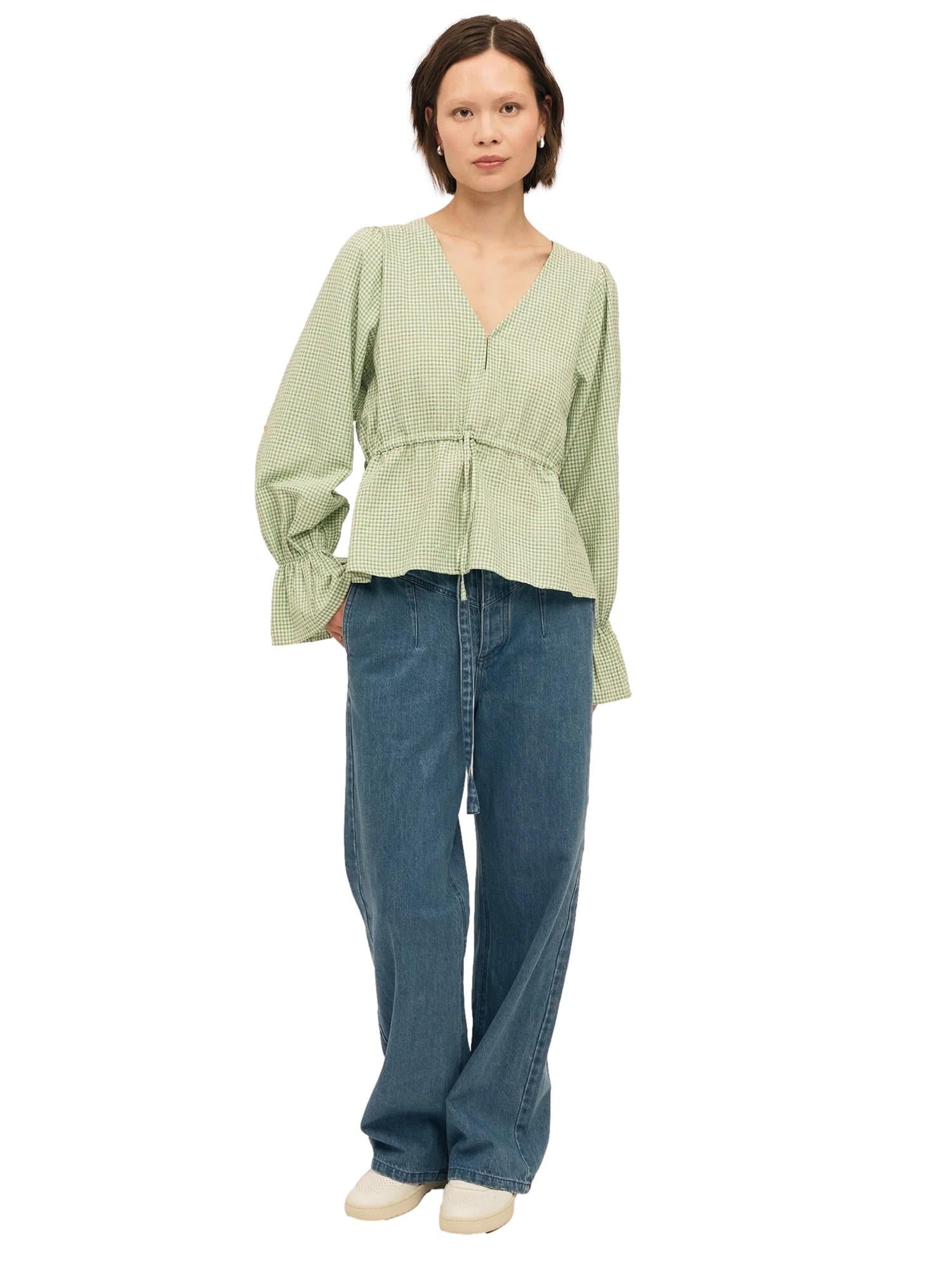 Once Untold Indiana Ribbon Blouse Topp Hvit Og Grønn - modostore.no