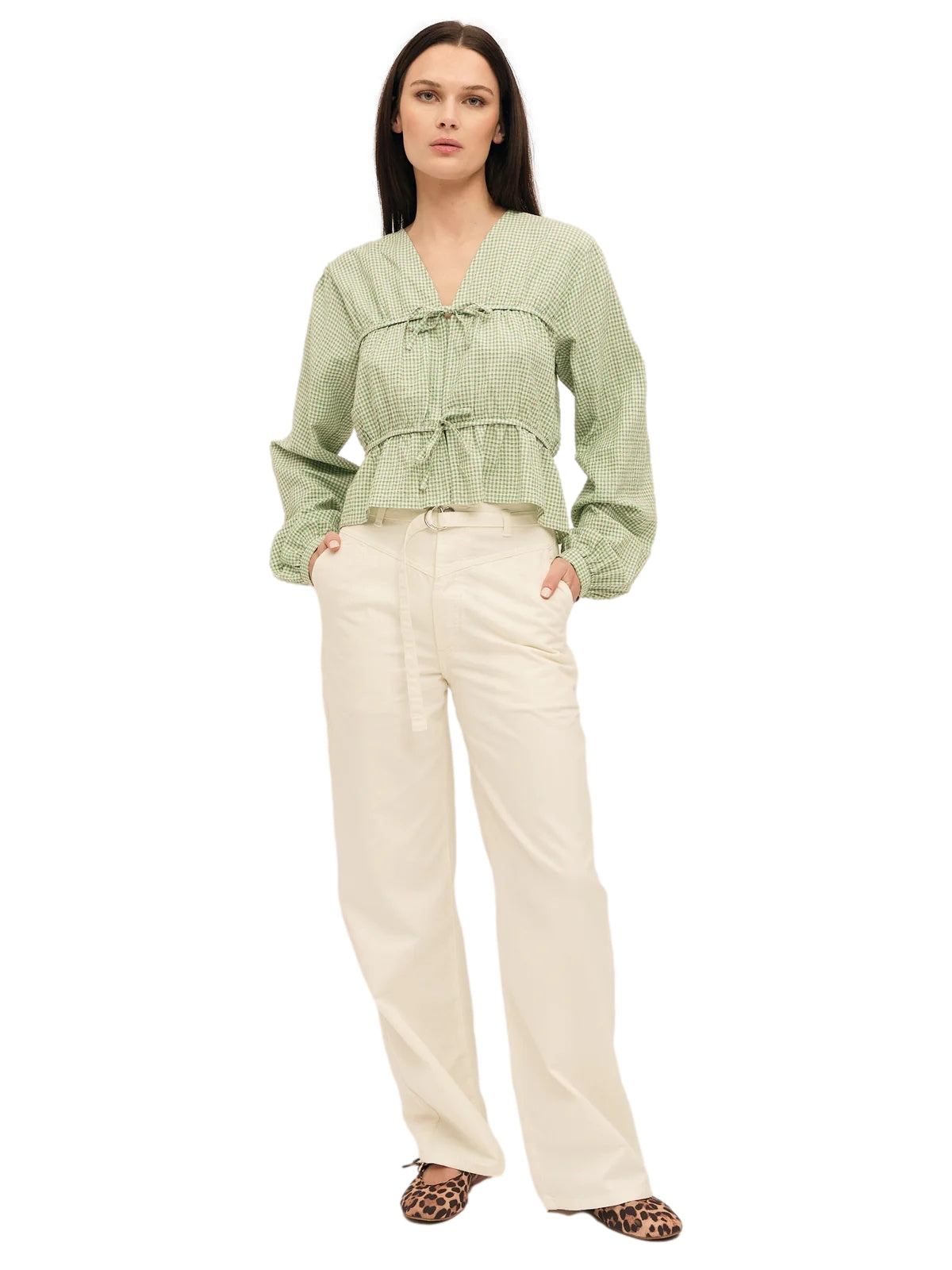 Once Untold Indiana String Blouse Skjorte Hvit Og Grønn - modostore.no