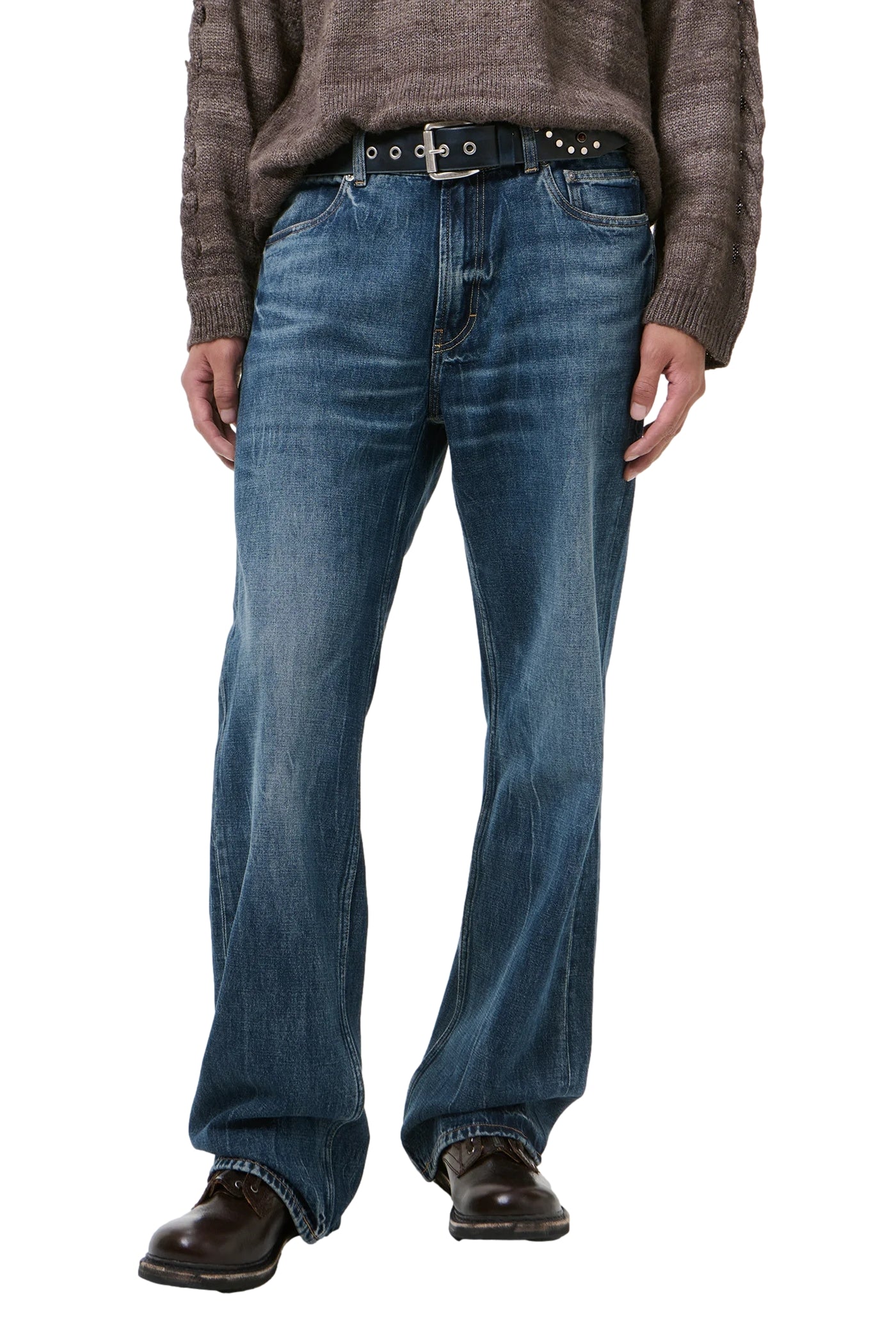 Blå Our Legacy Carlson Cut jeans vist fra front med klassisk passform og detaljerte sømmer, laget av denimmateriale.