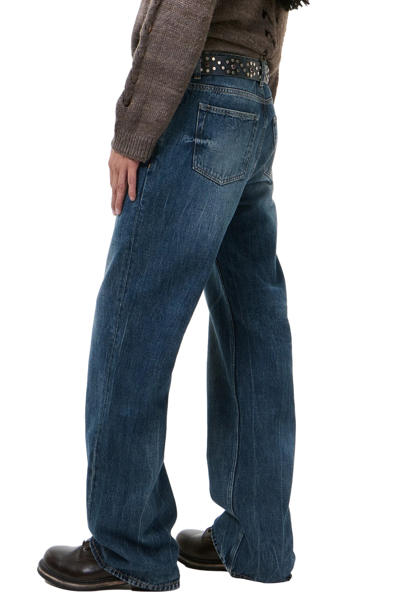 Blå Our Legacy Carlson Cut jeans vist fra siden med klassisk passform og synlige sømmer.