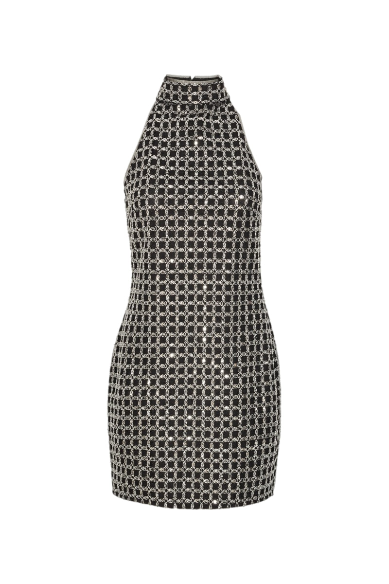 ROTATE Beaded Halterneck Dress Kjole Sort Mønster