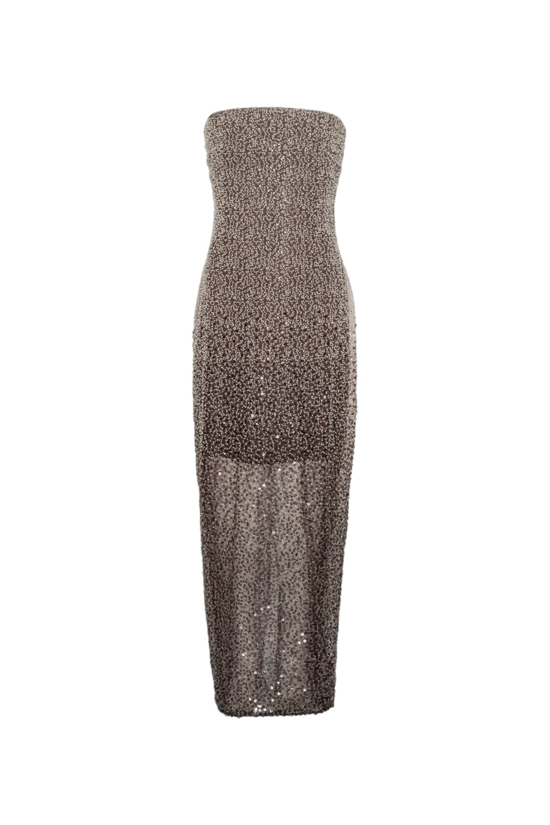 ROTATE Beaded Midi Tube Dress Kjole Brun - modostore.no