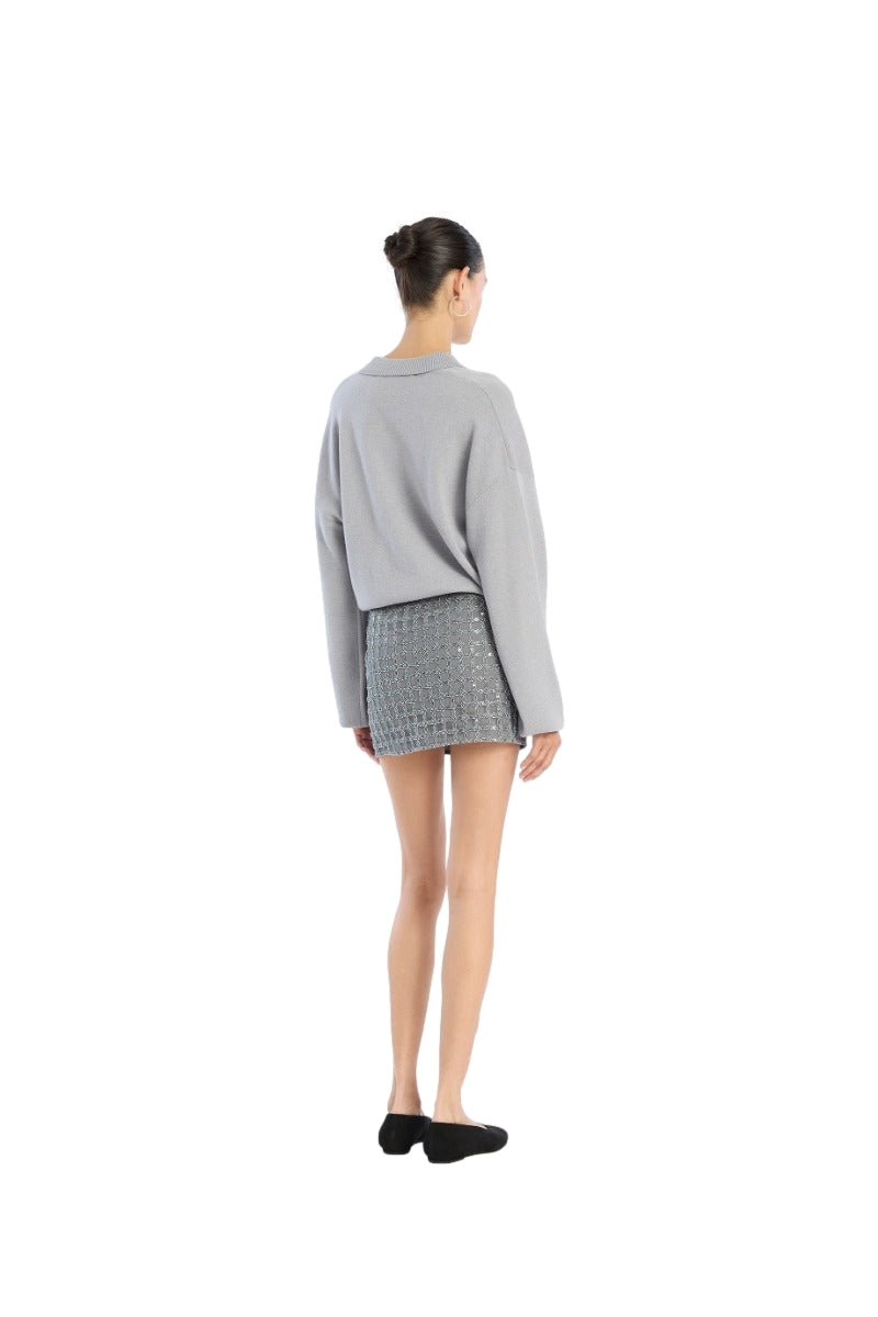 ROTATE Beaded Mini Skirt Skjørt Grå - modostore.no