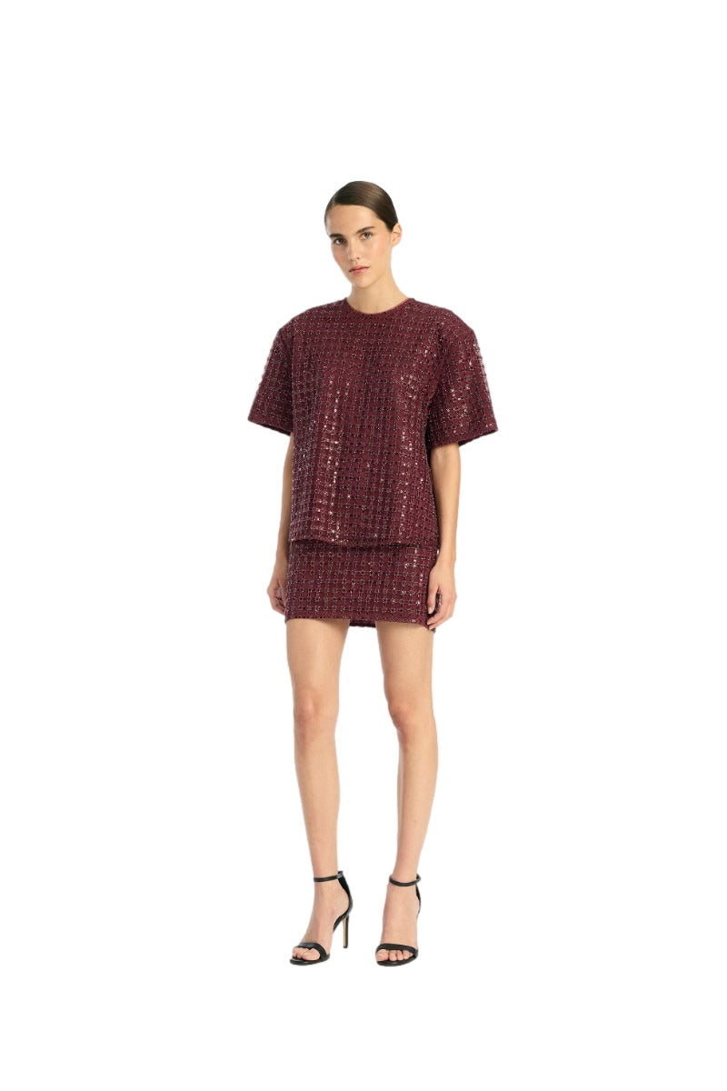 ROTATE Beaded Mini Skirt Skjørt Vinrød - modostore.no