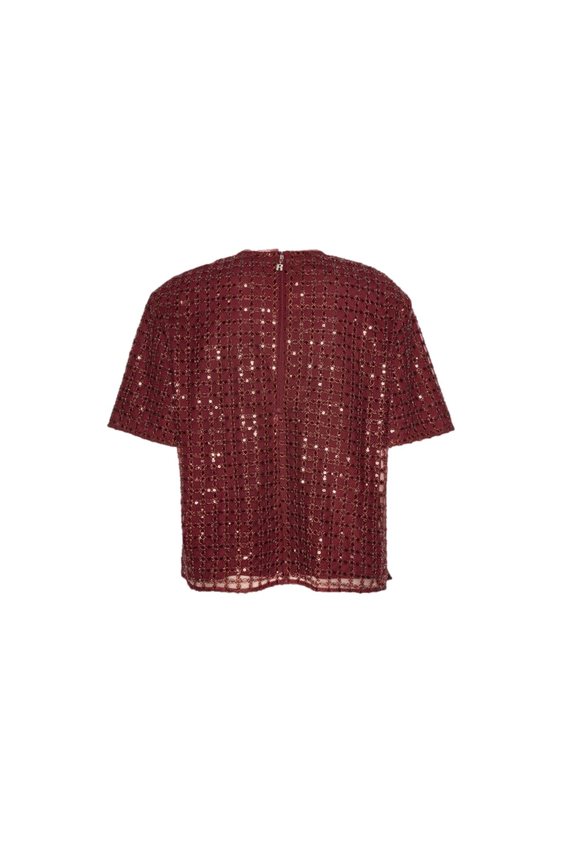 ROTATE Beaded Oversized Top Topp Vinrød - modostore.no
