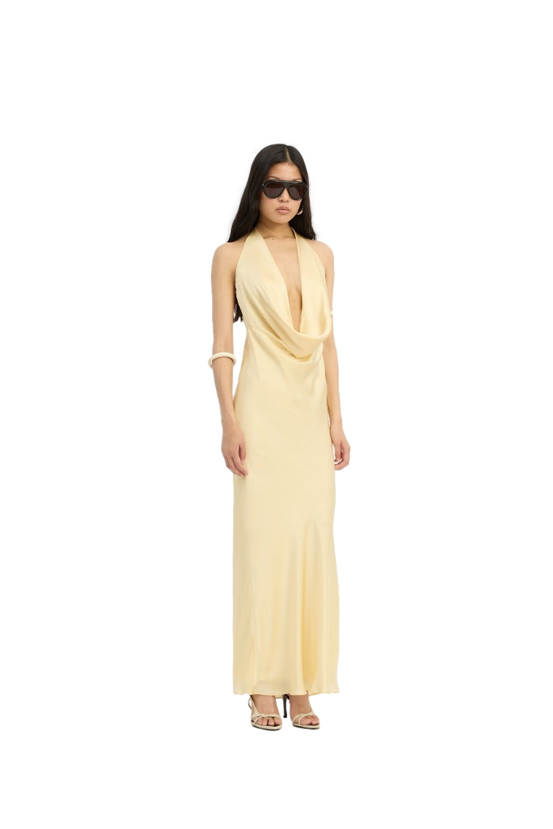 ROTATE Chiffon Halter Dress Kjole Pastellgul - modostore.no
