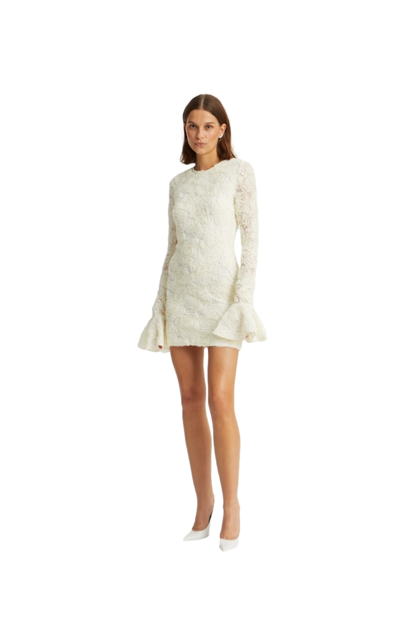 ROTATE Flower Mesh Mini Dress Kjole Off-White - modostore.no