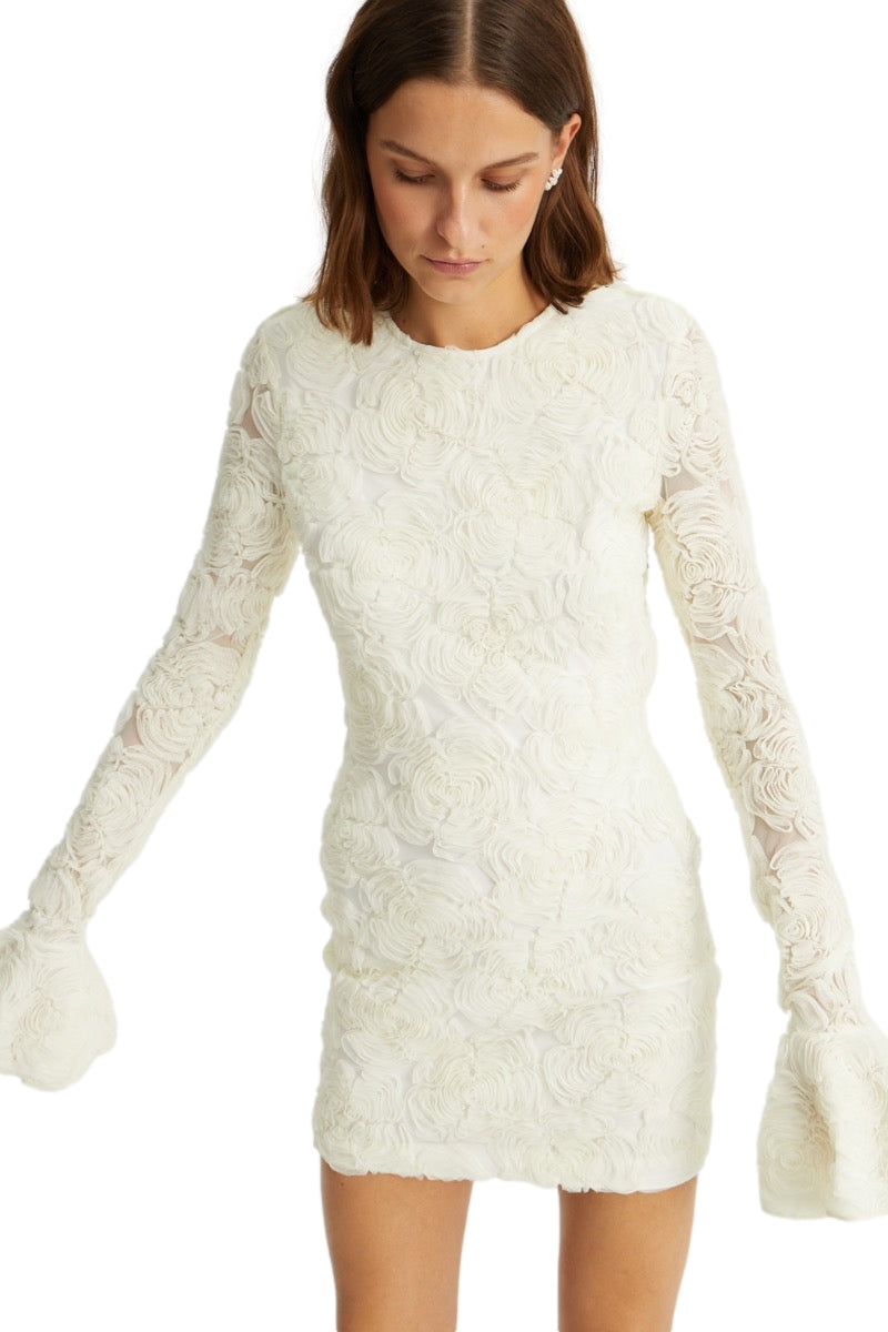 ROTATE Flower Mesh Mini Dress Kjole Off-White - modostore.no