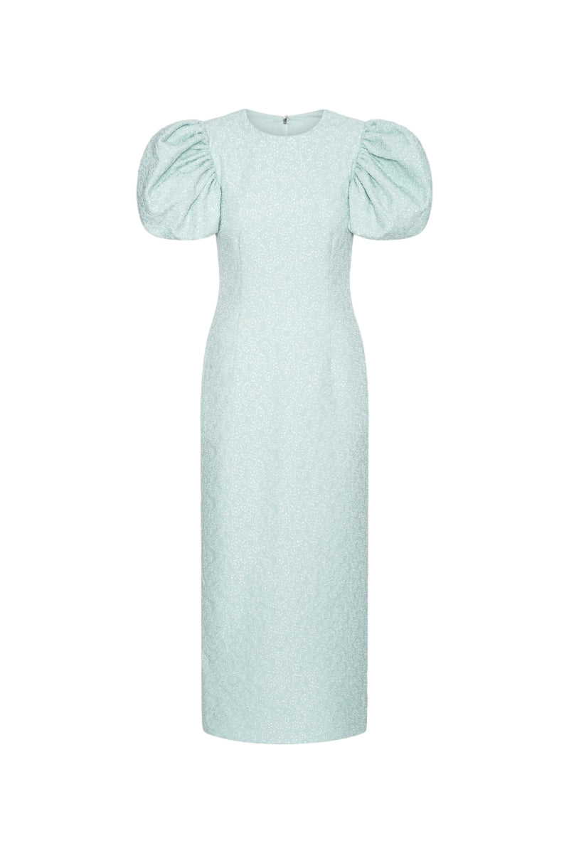 ROTATE Jacquard Midi Puffy Dress Kjole Lyseblå - modostore.no
