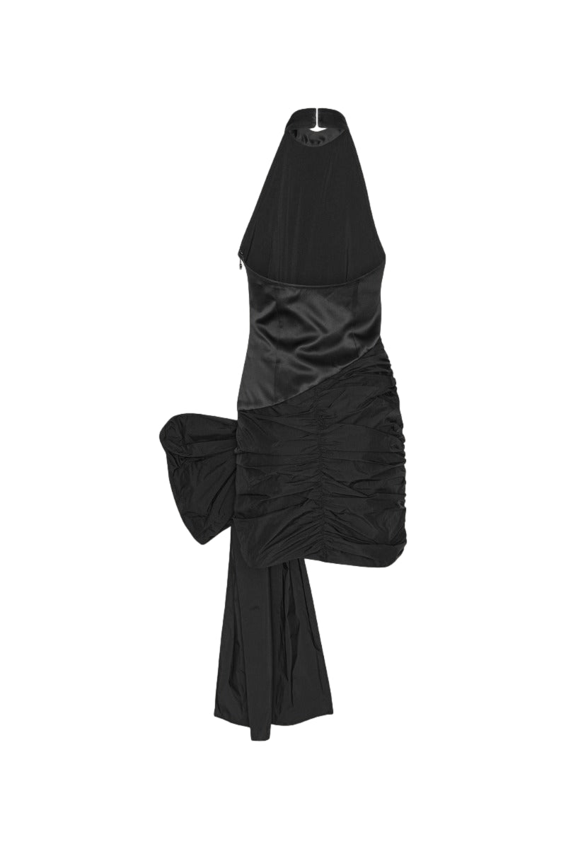 ROTATE Satin Bow Dress Kjole Sort - modostore.no