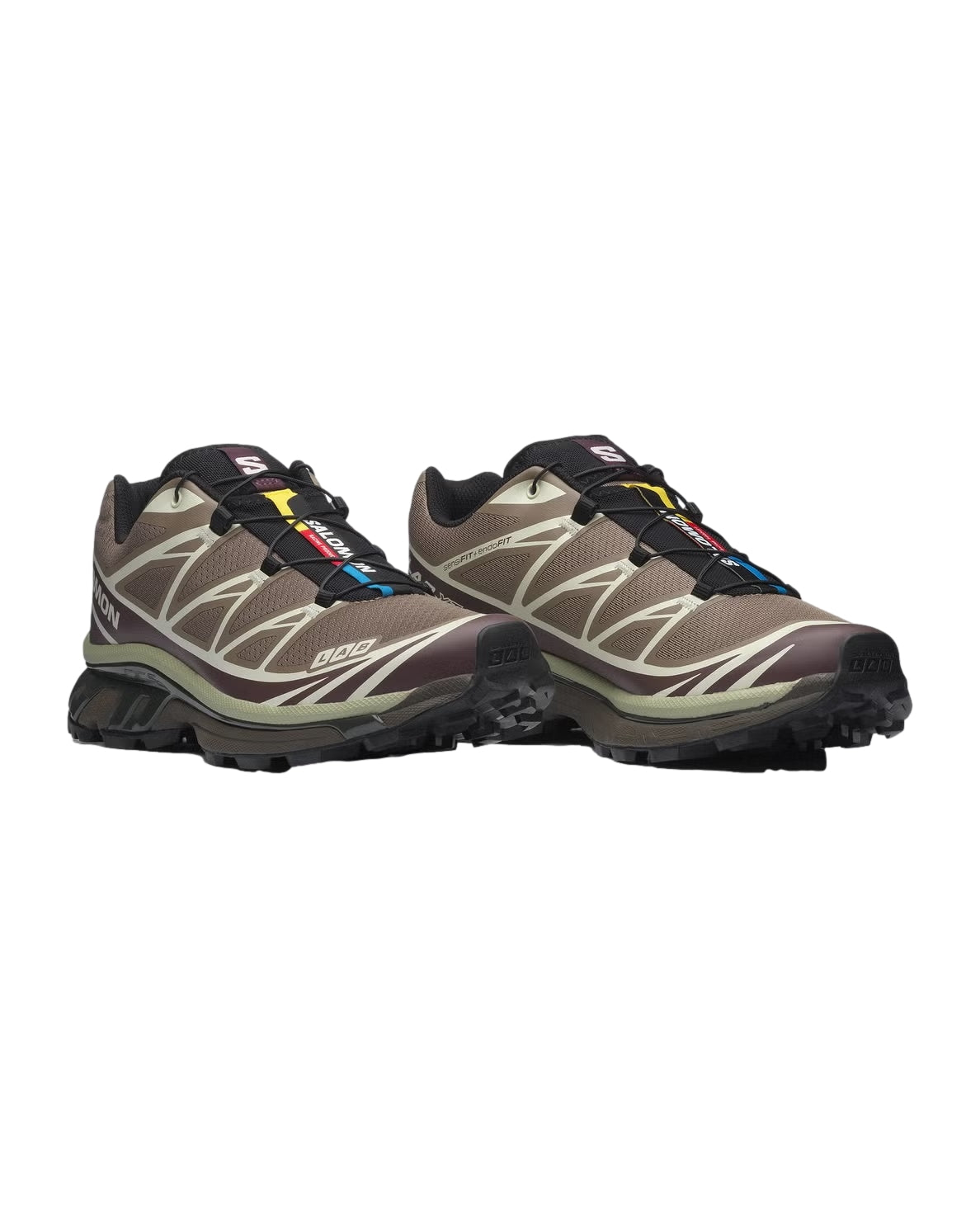 Salomon XT-6 løpesko i lysebrun med walnut og huckleberry detaljer, sporty design og komfortabel passform