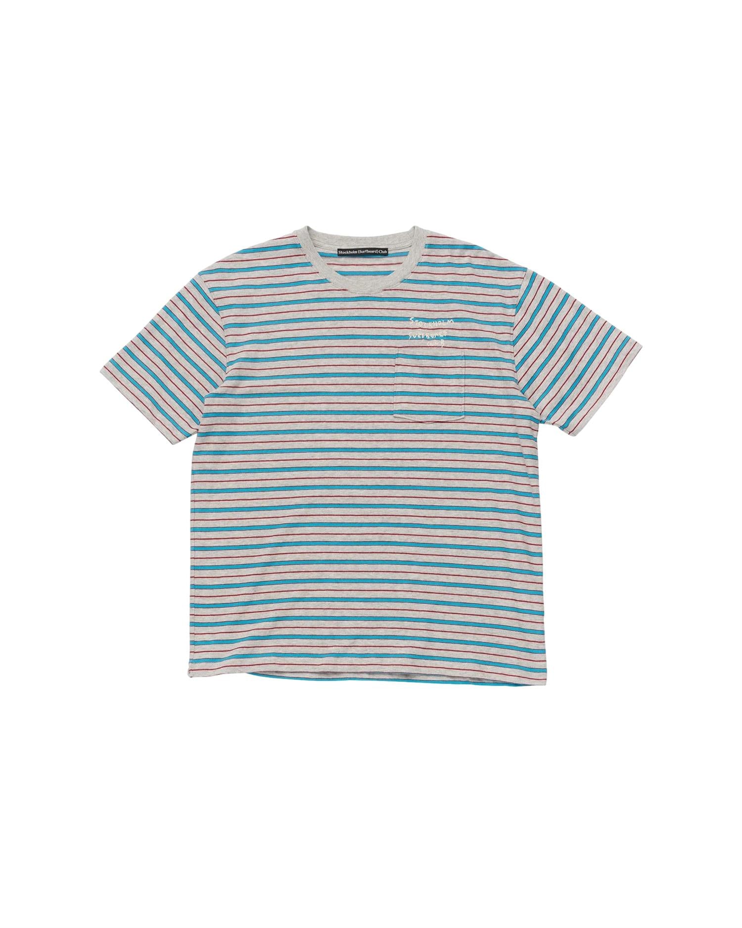 Stockholm Surfboard Club Franz Pocket Tee T-shirt Grå Striper - modostore.no
