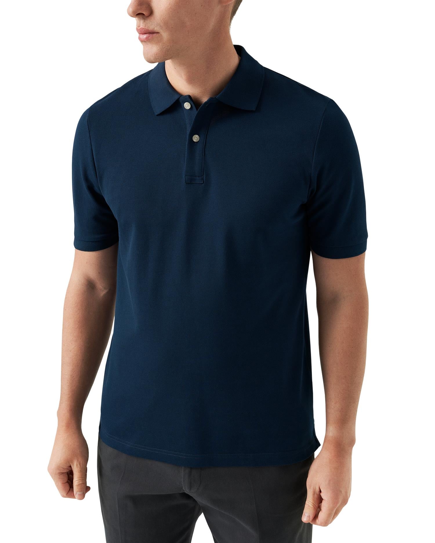 Eton Navy Blue Solid Pique Poloshirt T-shirt Navy - modostore.no