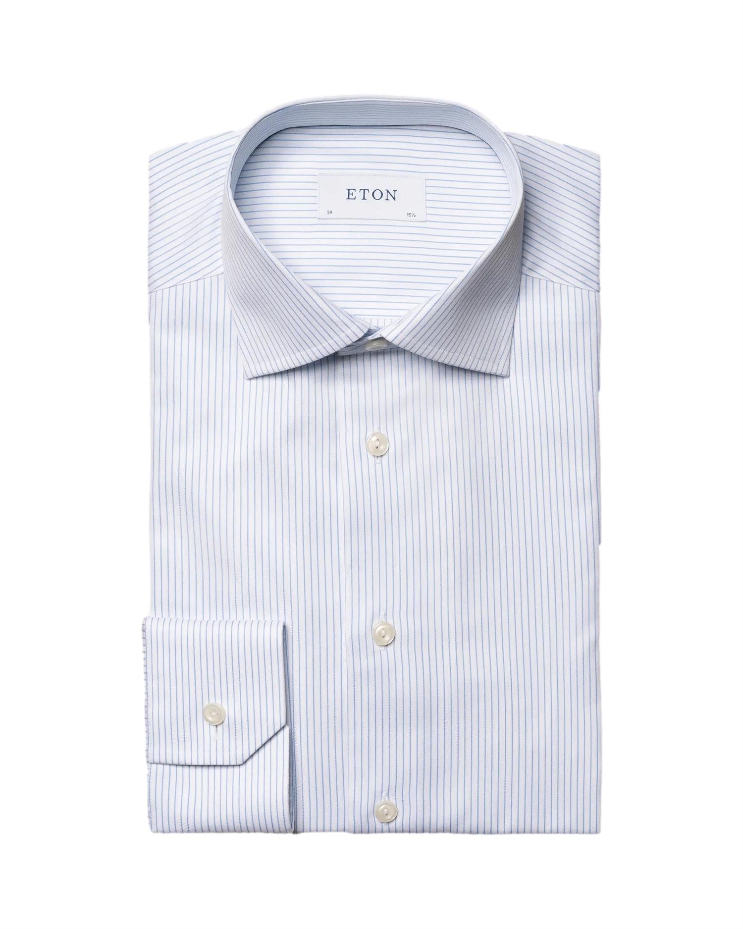 Eton Light Blue Fine Striped Cotton-Tencel Shirt Skjorte Lyseblå Striper - [modostore.no]