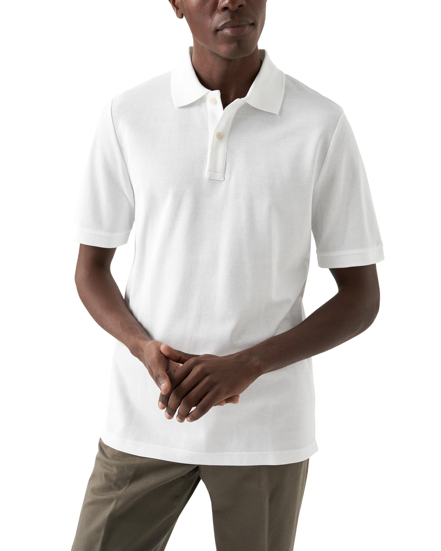 Eton White Solid Pique Poloshirt T-shirt Hvit - modostore.no