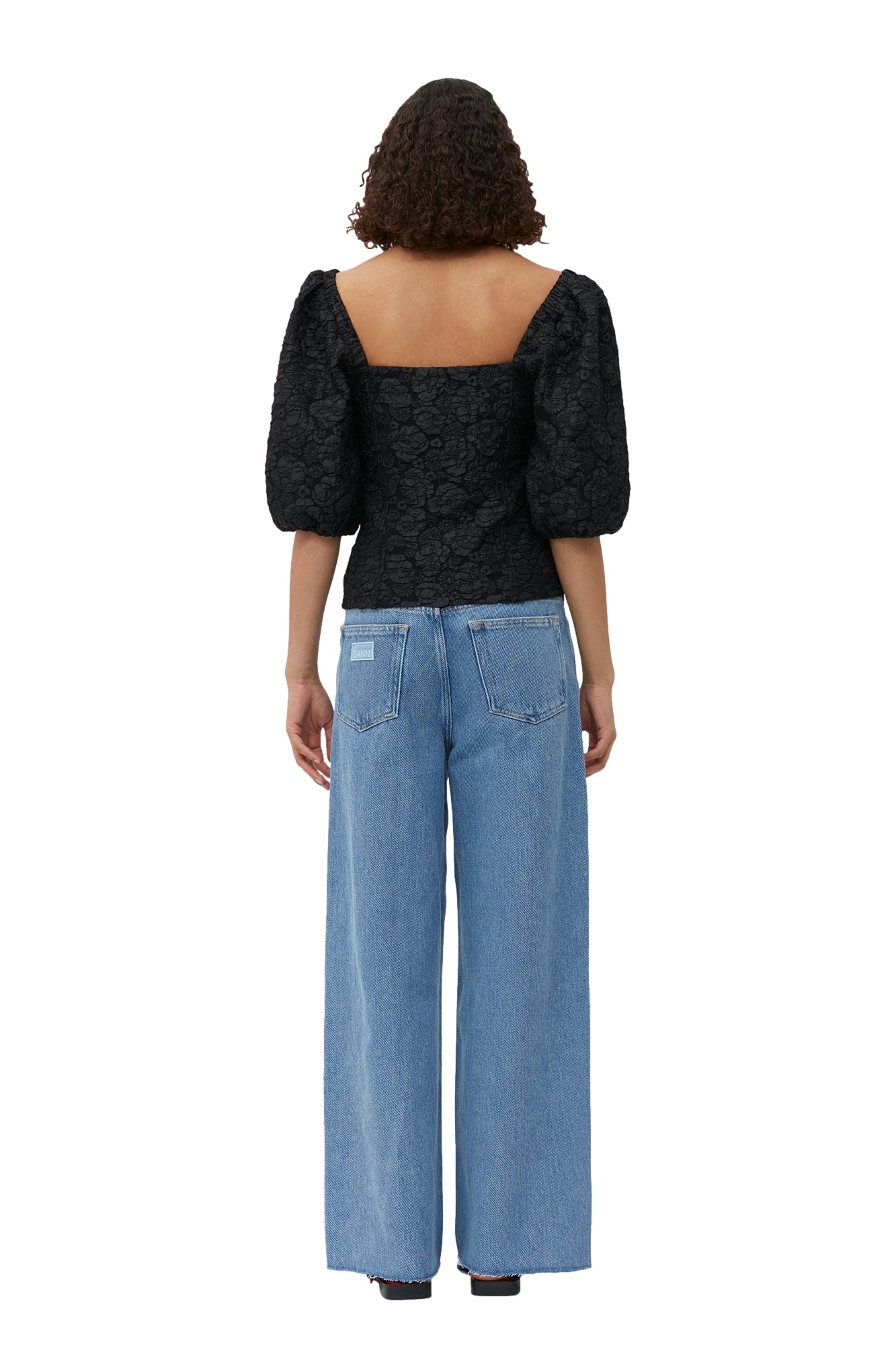 Ganni Stretch Jacquard Fitted Blouse Topp Sort - [shop.name]