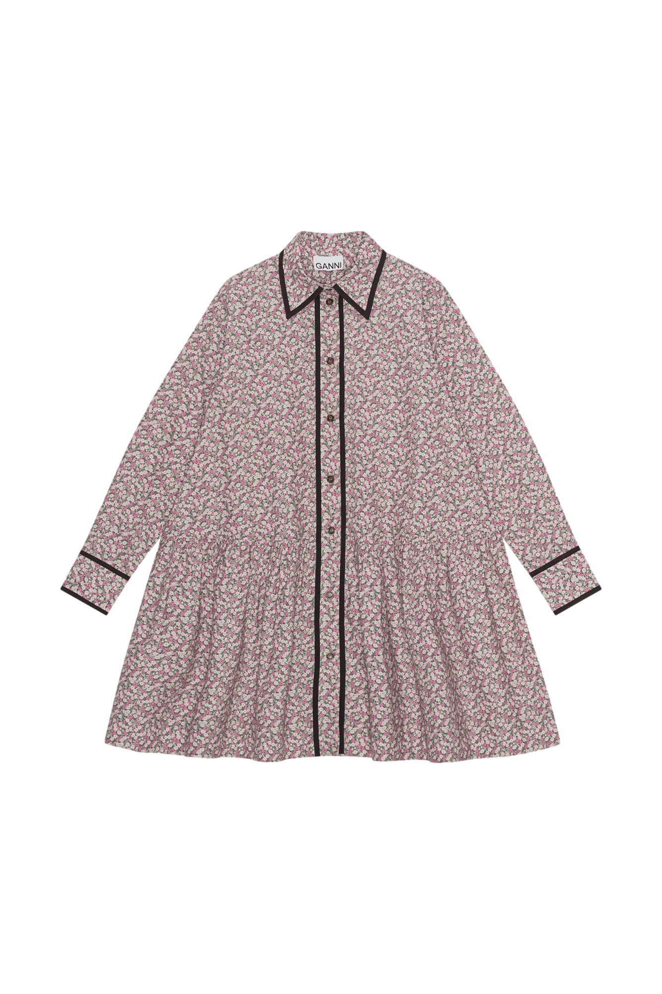 Ganni Printed Cotton Mini Shirt Dress Kjole Rosa Mønster - [modostore.no]
