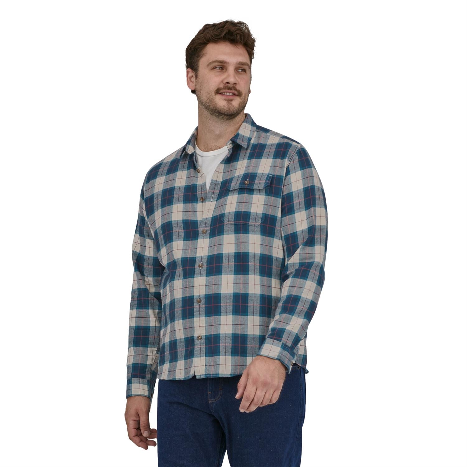 Patagonia M L/S Fjord Flannel Shirt Skjorte Navy Ruter - [modostore.no]