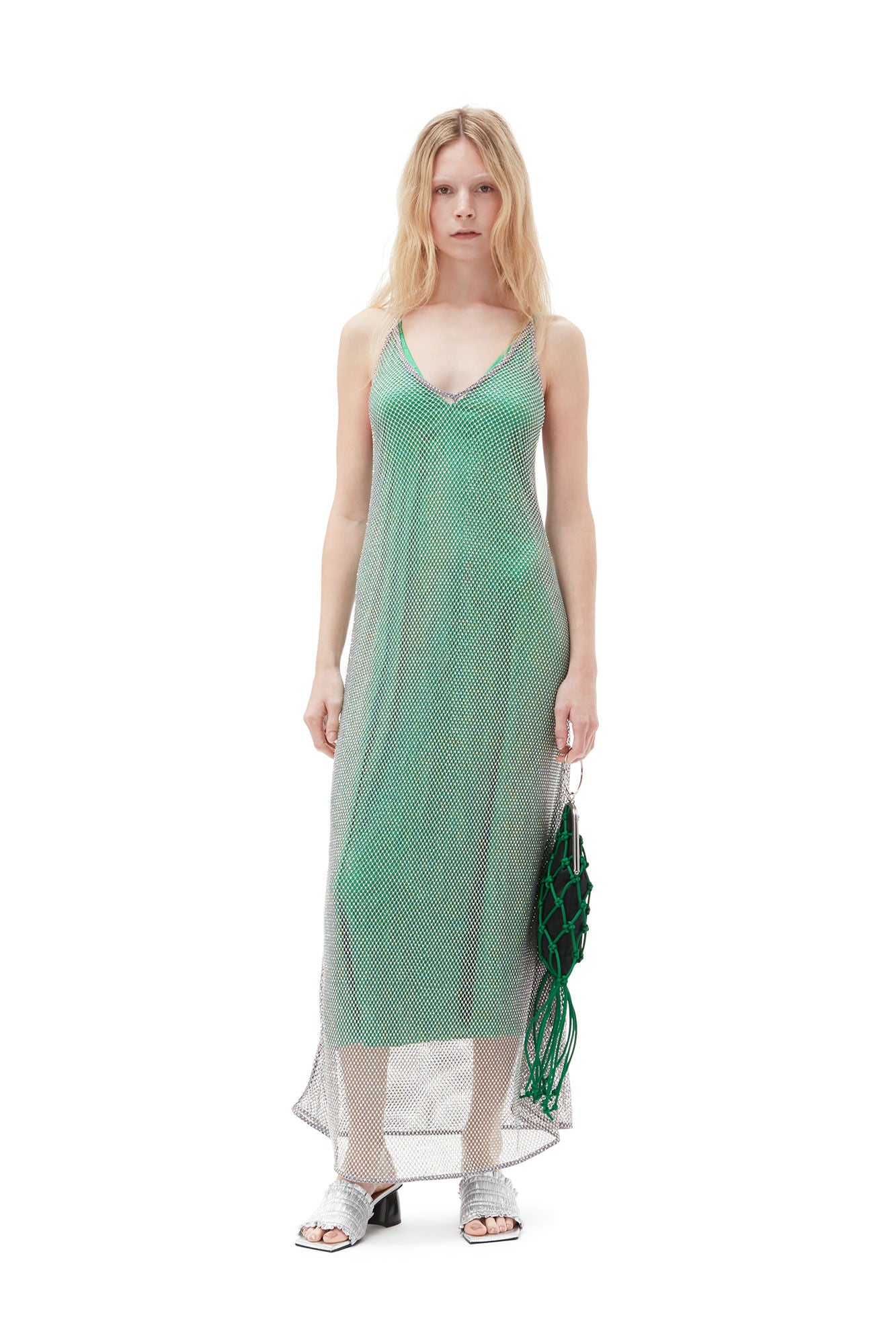 Ganni Embellished Mesh Dress Kjole Sølv - [shop.name]