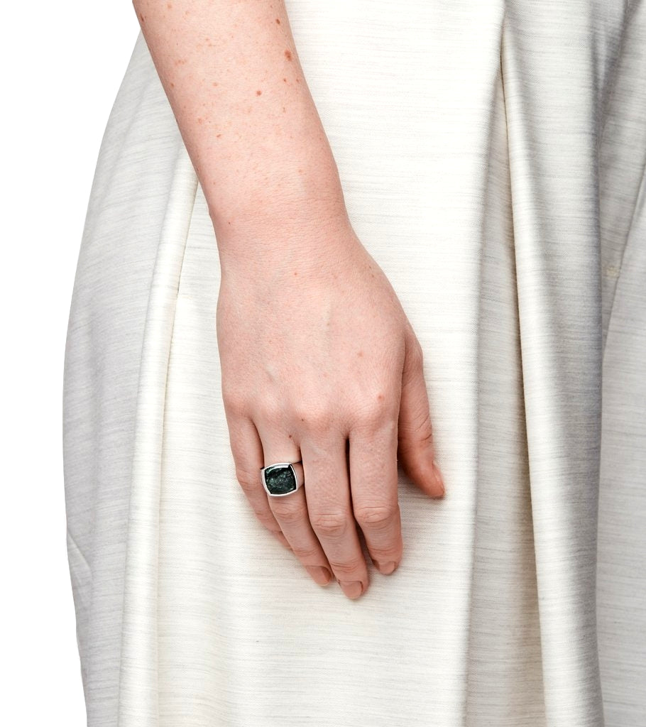 Tom Wood Jewellery The Cushion Green Marble Ring Sølv - [modostore.no]