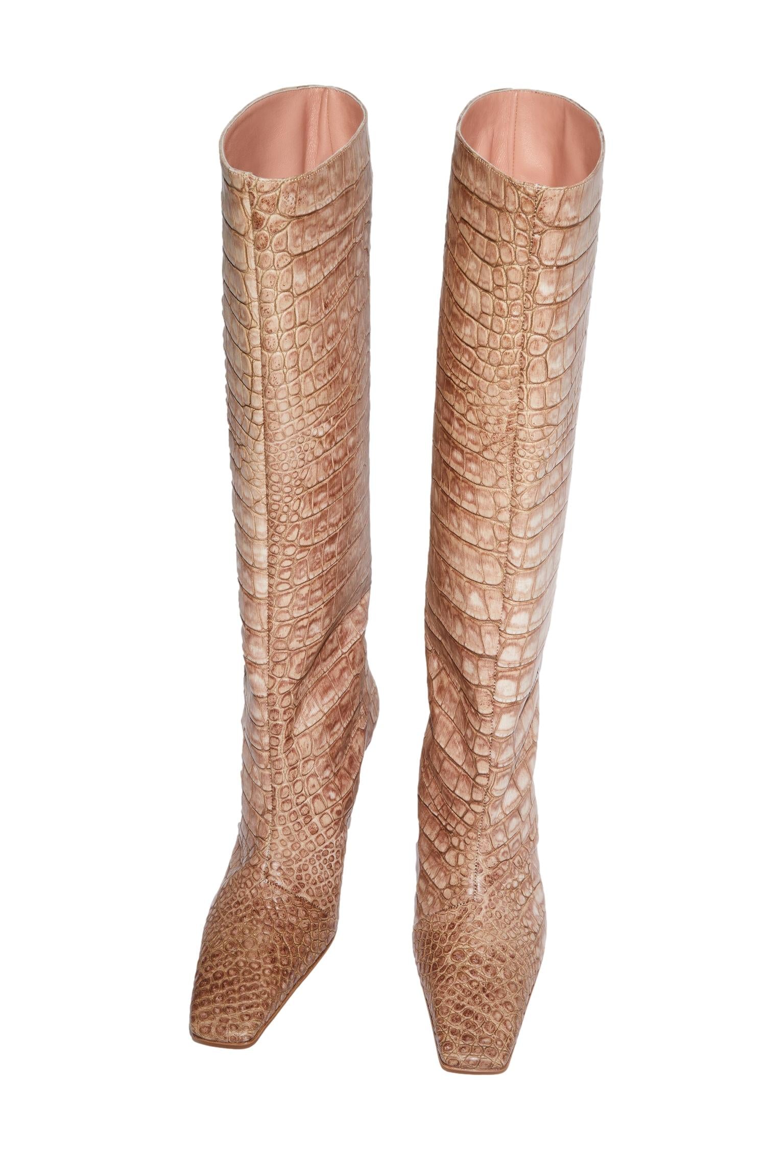 Acne Leather Embossed Heeled Boots Boots Beige Mønster - [modostore.no]