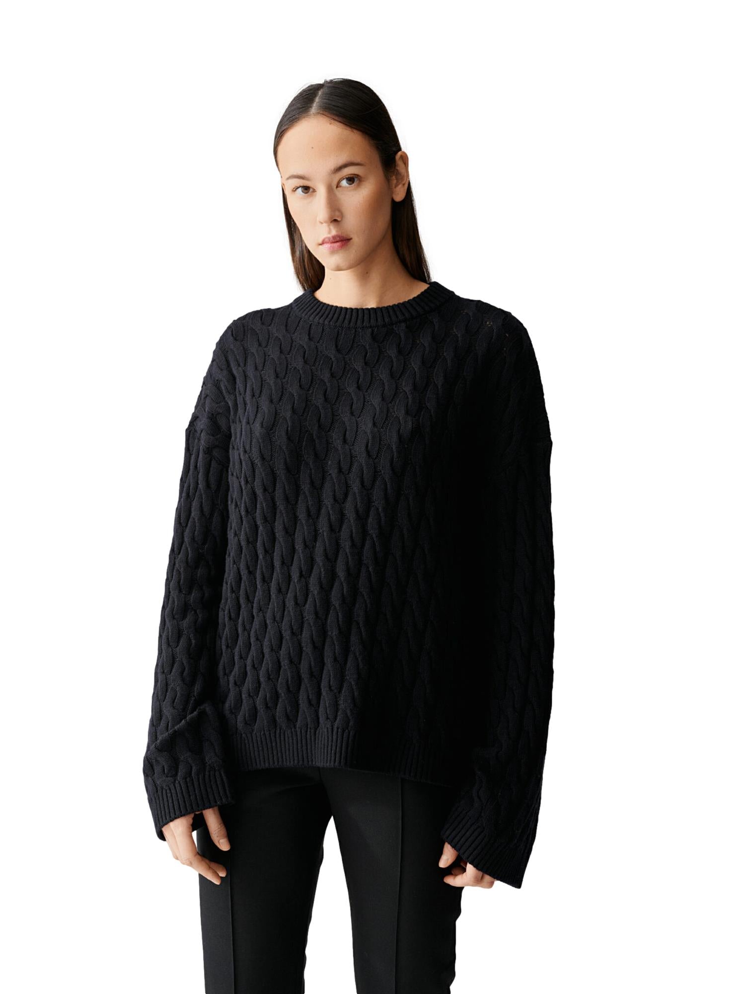 Julie Josephine Cable Knit Sweater Genser Sort - [shop.name]